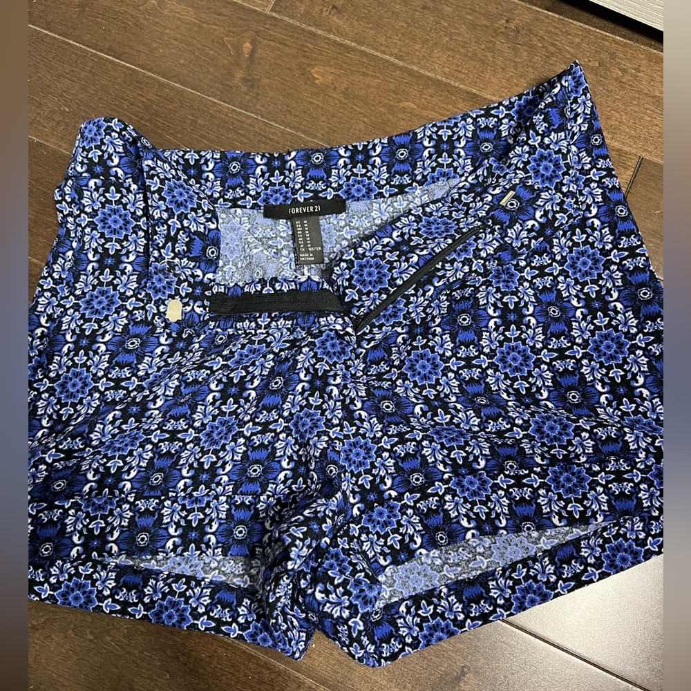 Forever 21 Floral Blue and Black High Waist Shorts